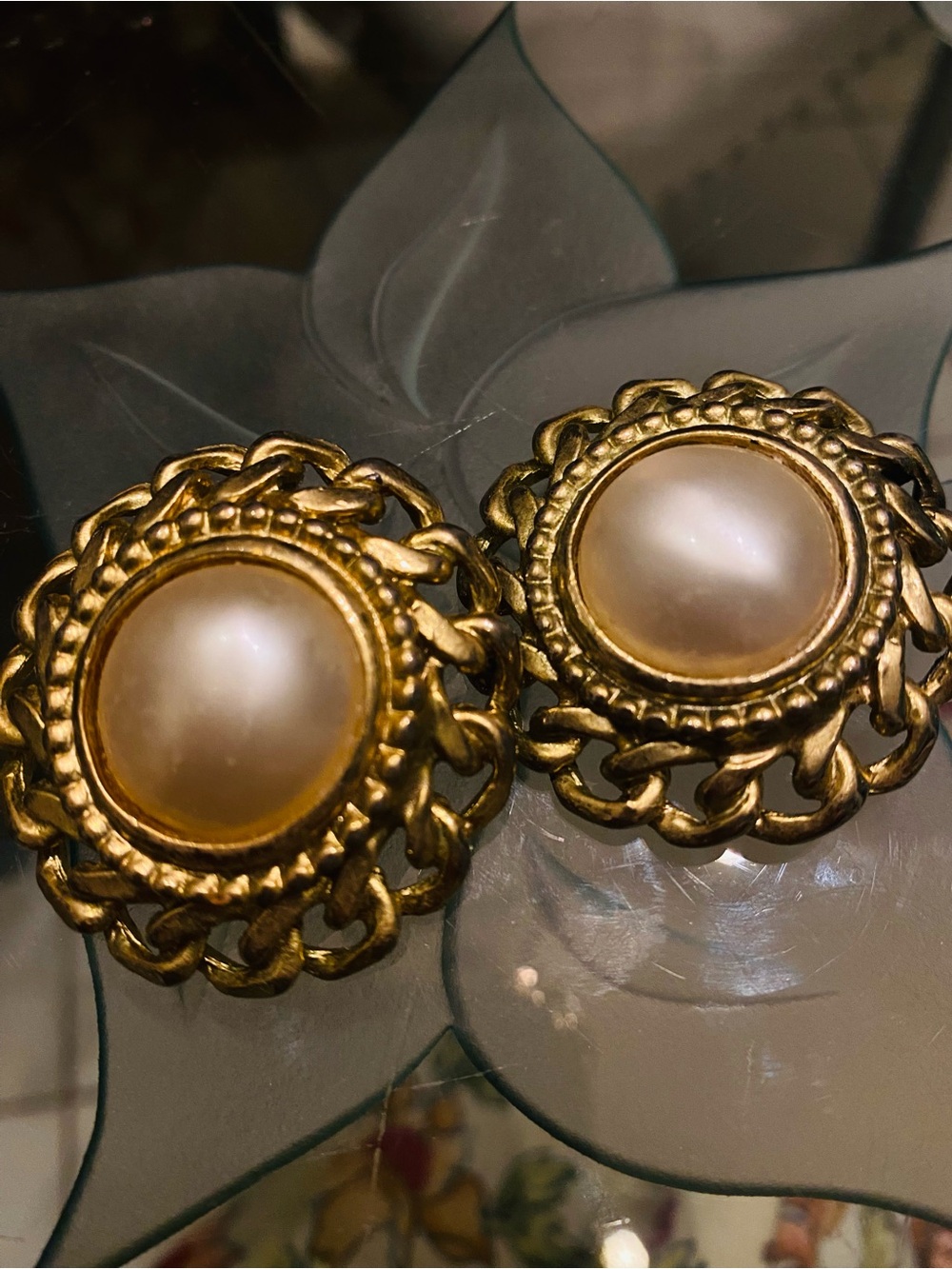 Source Unknown Gold-Tone Faux Pearl Chain-Trim Button Earrings - Cream